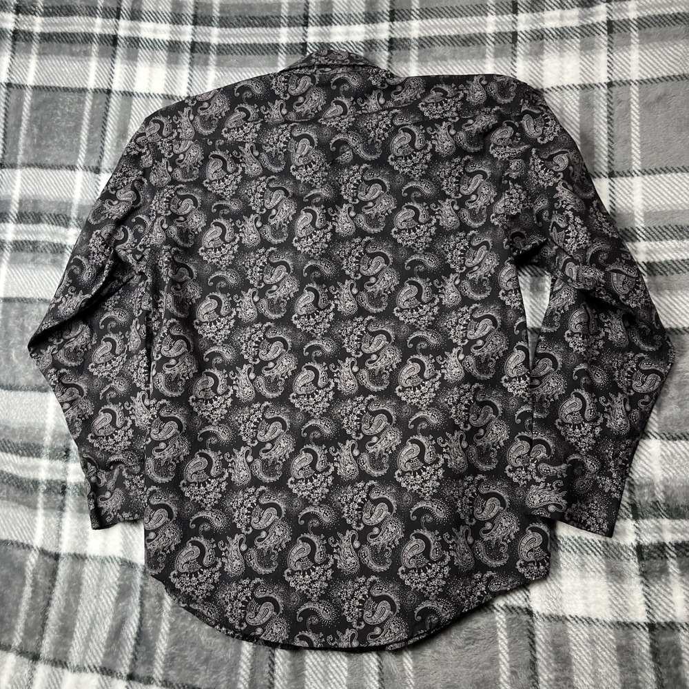 Panhandle Western Pearl Snap Shirt Mens Medium Black Paisley Geometric Cowboy - Picture 9 of 10